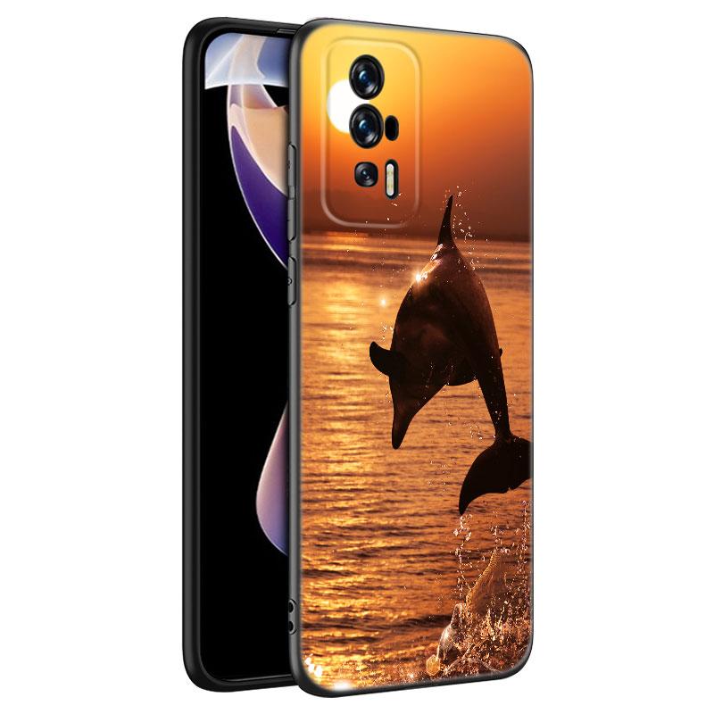 Animal Dolphin Black Silicone Phone Case For Xiaomi Redmi 7A 8A 9A 10A 11A 9C 10C 12C 13C 11 Prime A1 A2 Plus 12 4G Note 9T 12R