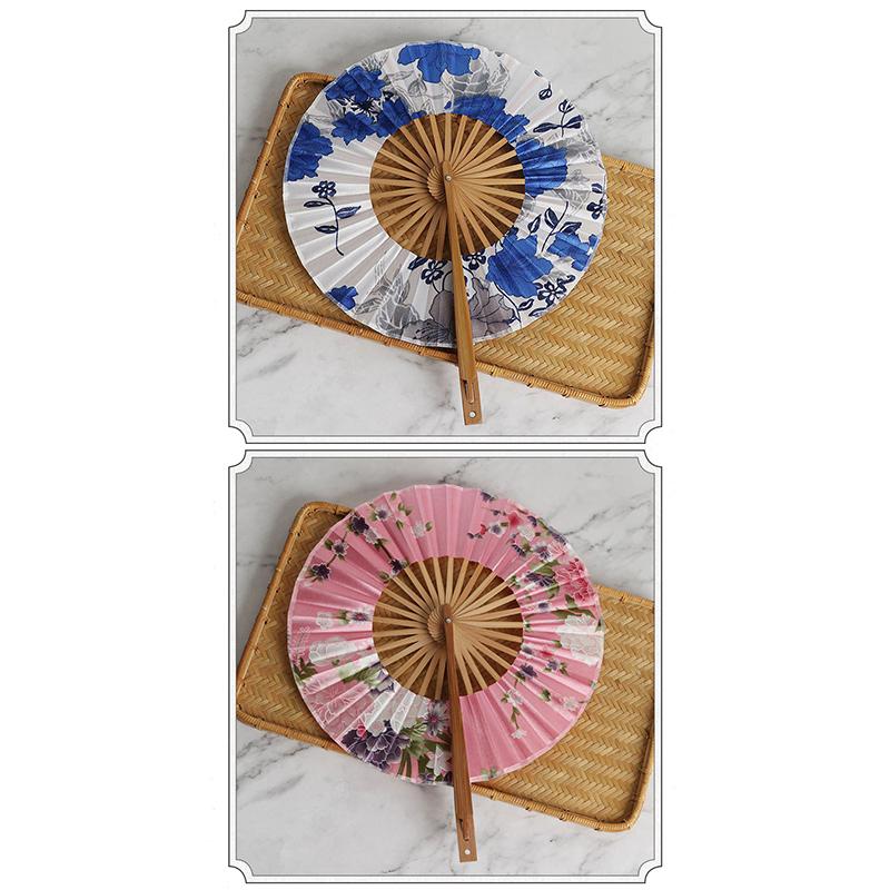 Runder Bambus-Handfächer Chinesischer Stil Blumenmuster Tragbarer Faltfächer Mit Quaste Hochzeitstanz Handgehaltene Fächer Party-Dekoration Geschenk