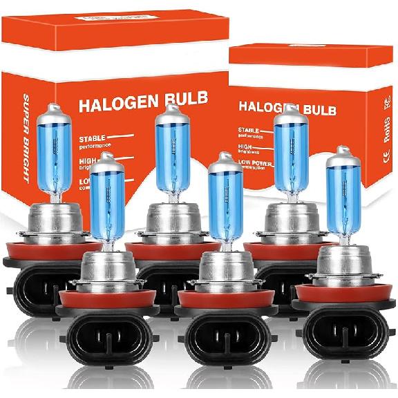 Fit For Toyota Prius 2010-2015 High Performance Halogen Headlight Bulbs: 9005 High Beam & H11 Low Beam & H8 Fog Light Combo, 5000K Super Bright White
