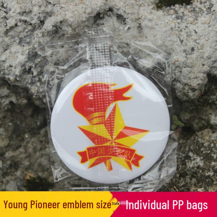 Large China Young Pioneers Emblem Student Badge with Name Tag Pin 10 pcs 3cm Young Pioneers PP Bag