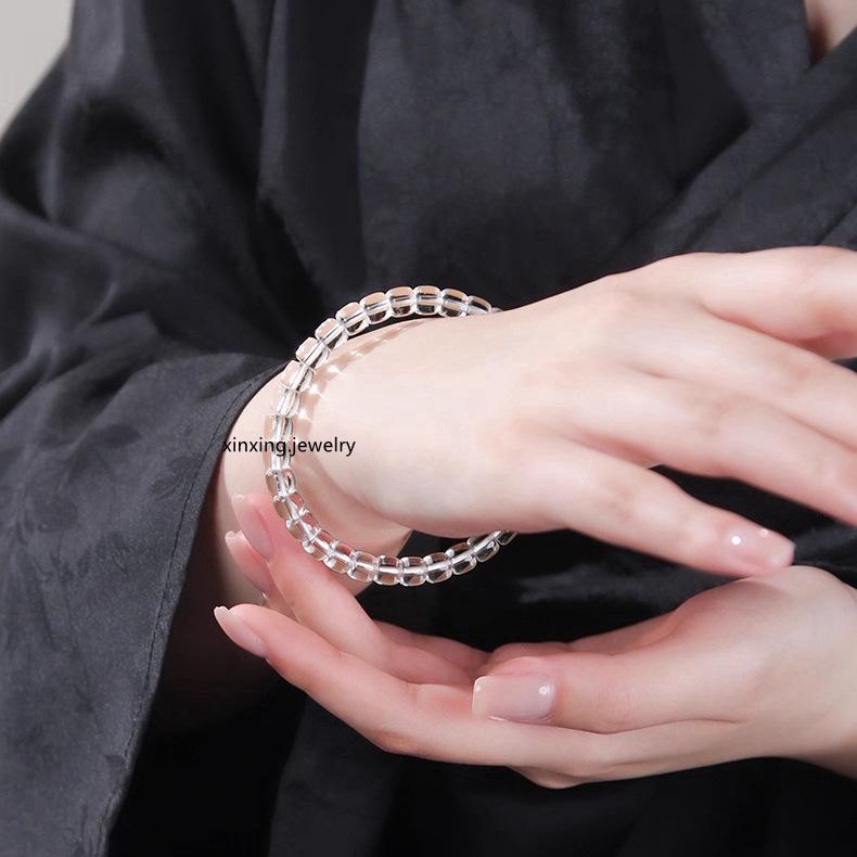 Minimalist White Crystal Women's Bracelet with Straight Cut Barrel Beads