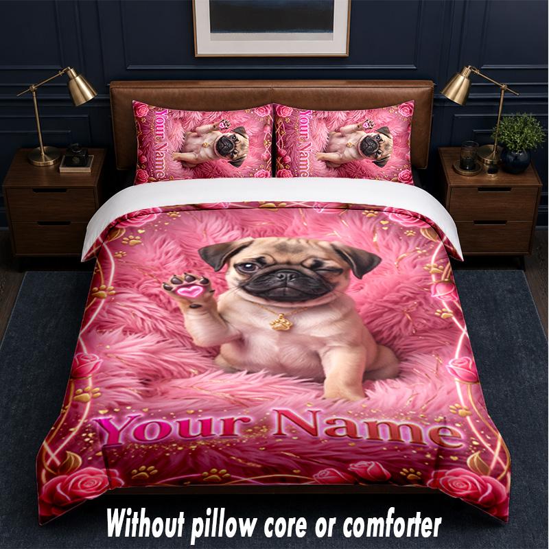 Floral Theme Custom Text Or Name 3Pcs Bedding Set,1 Flat Sheet & 2 Pillowcases Personalized Home Bedding