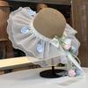 Elegant Rose Ruffle Edge Straw Hat Lace Ribbon UV Protection Woven Sun Cap Lightweight Design Breathable Mesh Beach Visor