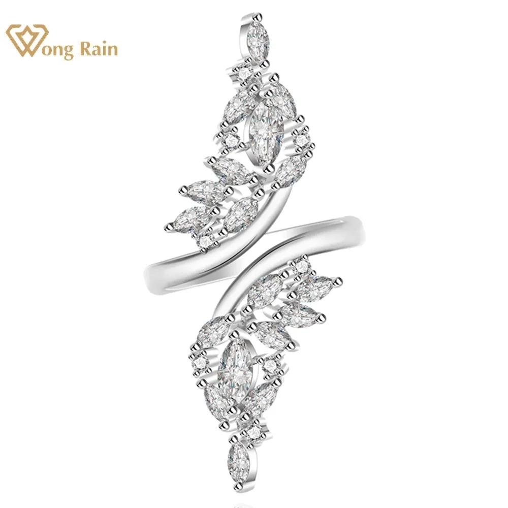 

Wong Rain, 100% стерлинговое серебро 925 пробы, огранка маркиз, AAAAA, цирконы, драгоценный камень, тонкое открытое кольцо для женщин, свадебные украшения, подарки на годовщину