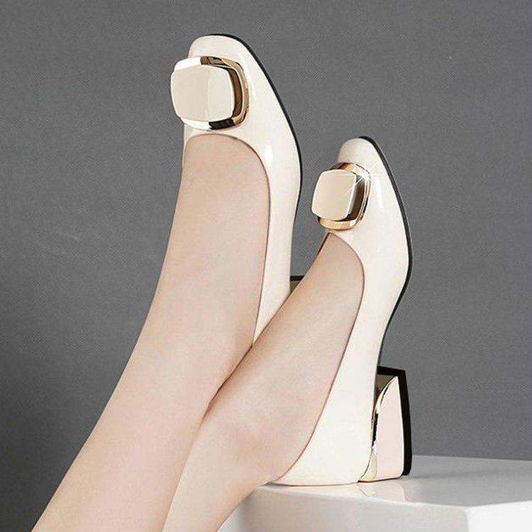 Single shoes soft leather soft sole autumn new flat bottom low heel square buckle beanie shoes