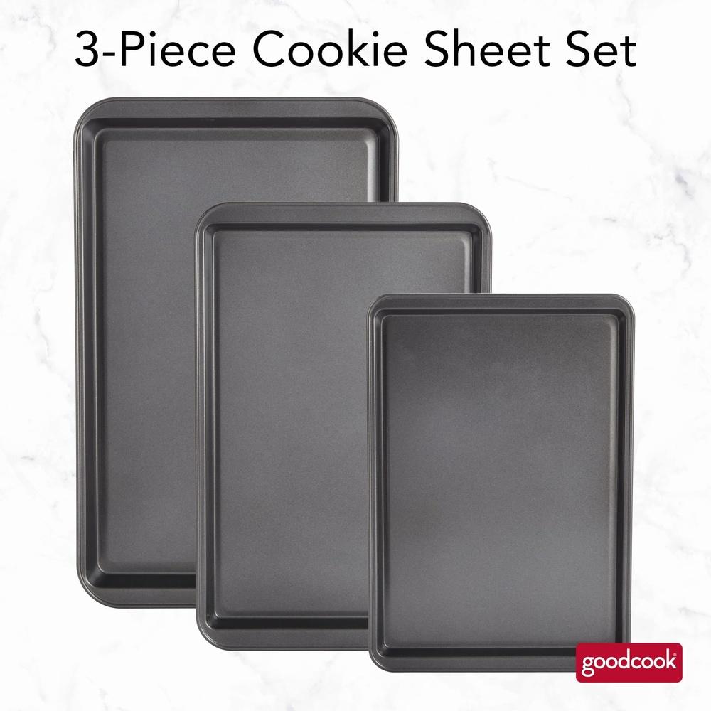 PRO Nonstick 3pc Baking Sheet Set Heavy Duty Carbon Steel Scratch Resistant Cookie Pans Easy Clean Non Toxic Oven Safe Baking