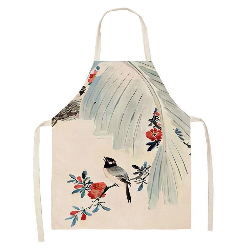 

Chinese Style Plant Ink Wash Style Household Cleaning Linen Adult Chef Clothing Sleeveless Apron Cooking Oil Pollution Apron 47x38cm