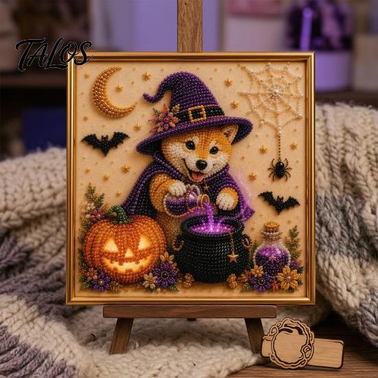 3D Imitation Pearl Painting Kit Halloween Faux Kit, Puppy Ghost Art Craft Kits for Families Groups Adults Beginners, Home Wall Decor, DIY Stress