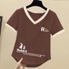 Women's Korean Style Color Block Cotton T-shirt – Loose Fit, Short Sleeve, Versatile Summer Top