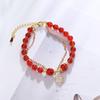 Red Agate Beads Gold Leaf Pendant Double Layer Bracelet Women Fashion Jewelry