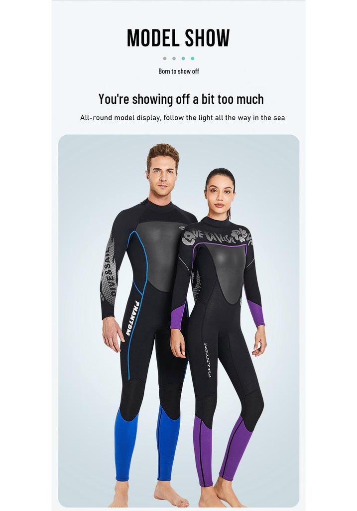3MM Thick Full-Body Wetsuit: Warm Long Sleeve Diving, Snorkeling, Swimming, Surfing Suit.