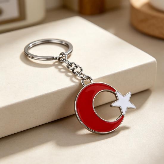 Metal Buckle Keychain Pendant, Zinc Alloy Key Ring with Star Moon Design, Keys Bags Suitcases Charm