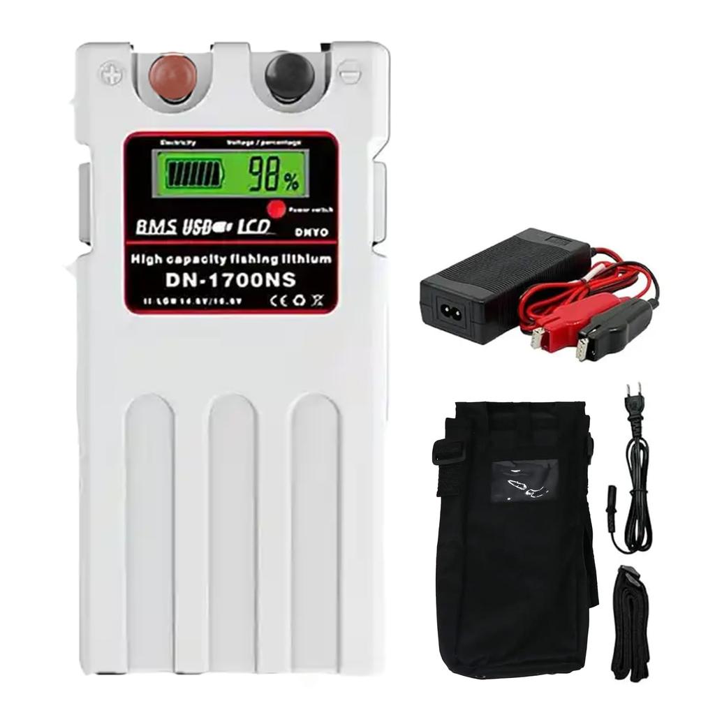Electric Reel Charger and Cover 14000mAh Panasonic Cell @NSS Daiwa/Shimano 3-Piece Set, 14.8V (White)