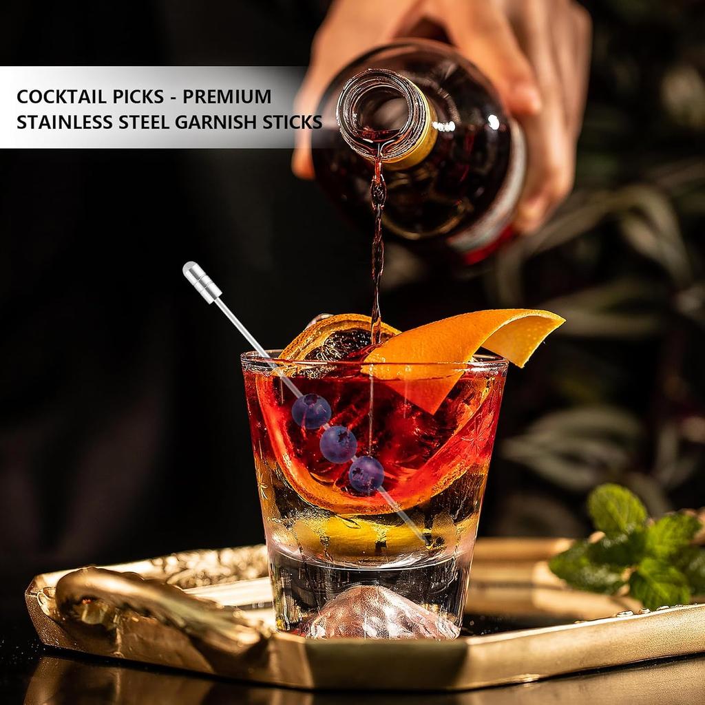 I-MART 15 Pack Stainless Steel Cocktail Picks Martini Olive Skewers, Reble Metal Garnish Sticks for Drinks, Appetizers, Bloody Mary, Olives, Citrus,