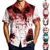 Men's Casual Short Sleeve Halloween Print Button Down Shirt