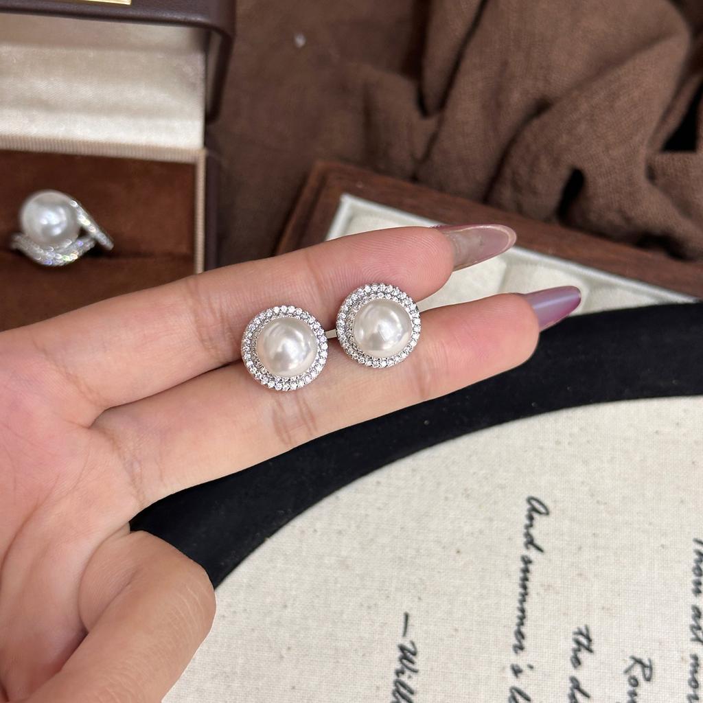 Xiaohongshu popular micro-inlaid zircon necklace irregular ring simple versatile pearl earring set