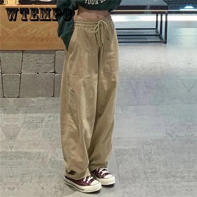 Vintage Cargo Pants Women Khaki Wide Leg Pants Unisex Harajuku Baggy Sweatpants Hip Hop Trousers Drawstring Streetwear Pantalon