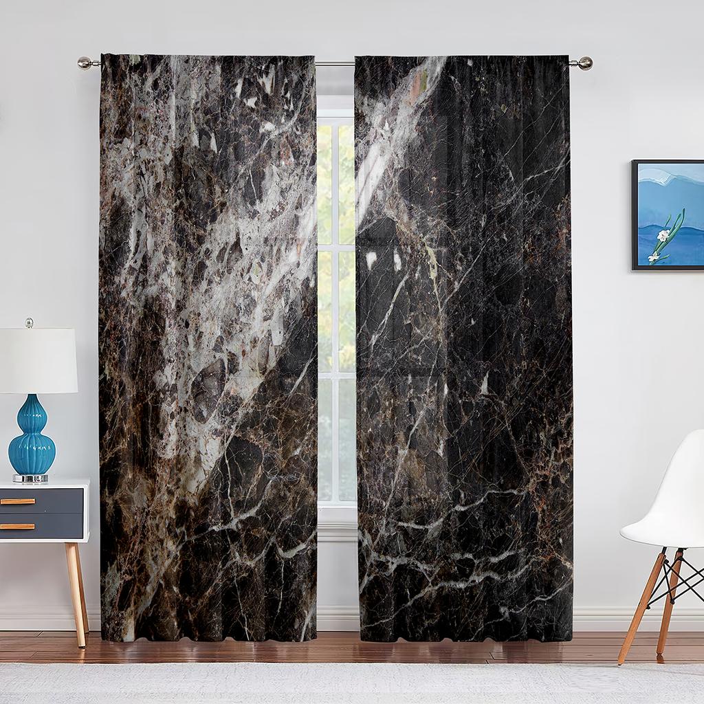 Marmor Guld Grå för Kök Vardagsrum Sovrum Inredning Abstrakt Modern Lyx Geometrisk Chiffong Tyll Gardiner Fönsterbehandling