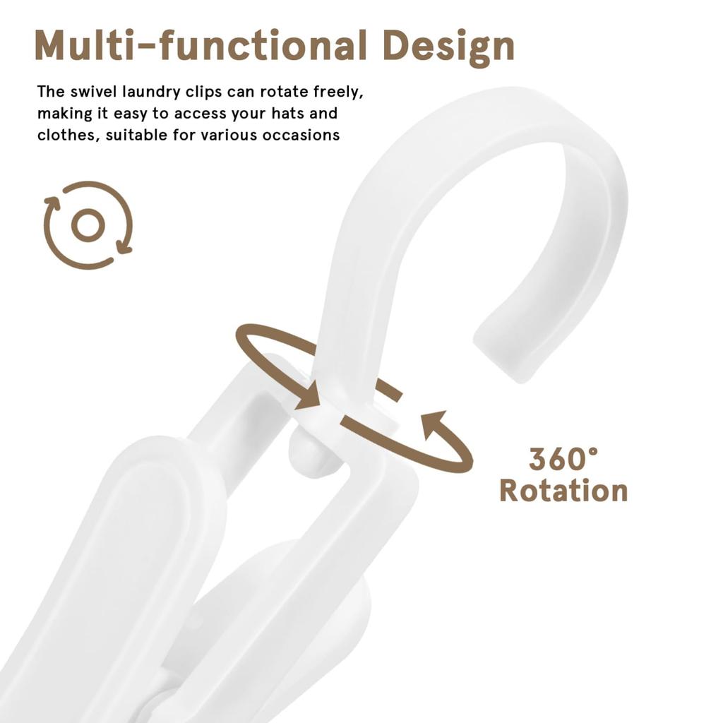 OUNONA Clothespins with 10 Clothes Clamp and Travel Hooks, PVC, Hanging, Unbreakable, Non-Slip, Pieces, Large, Kitchen, Bathroom, Drying, Pinch,