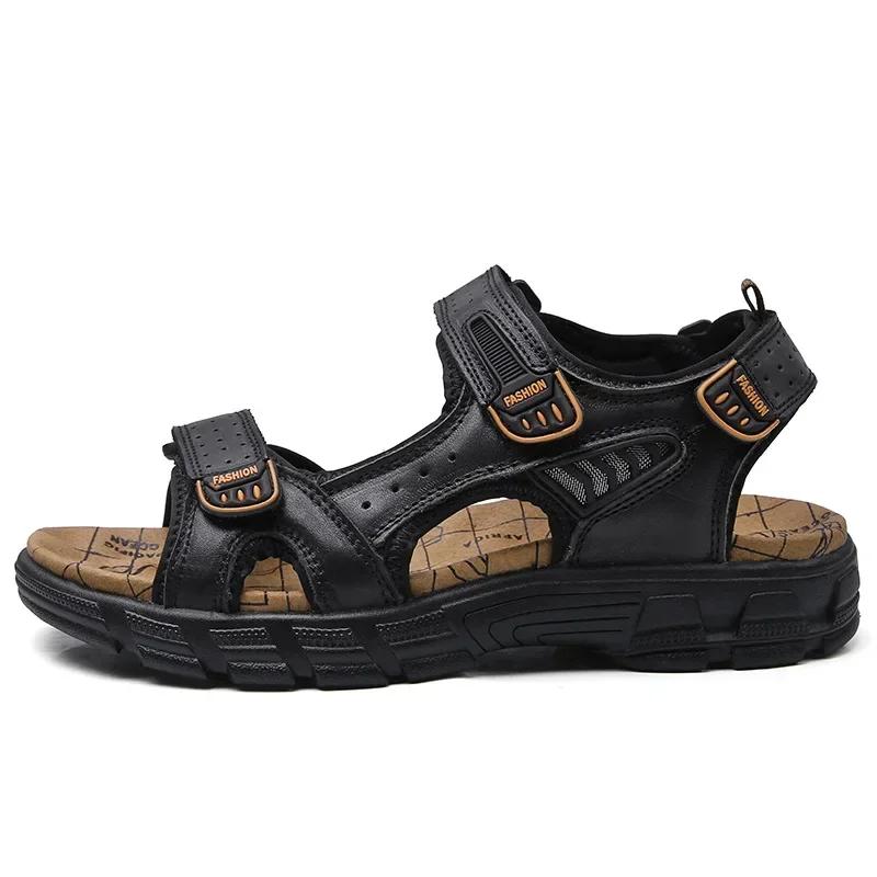 Genuine Leather Men's Sandals Summer Leisure Men Shoes High Quality Soft Casual Sandals for Men Beach Hiking Men's Shoes Size 46