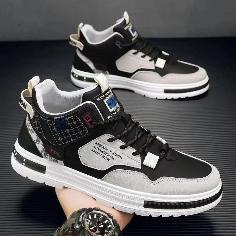Herren Casual Sport Board Schuhe 2024 Neu Britischer Stil Leder Arbeitskleidung Outdoor Walking Mode Stiefel Leicht Atmungsaktiv