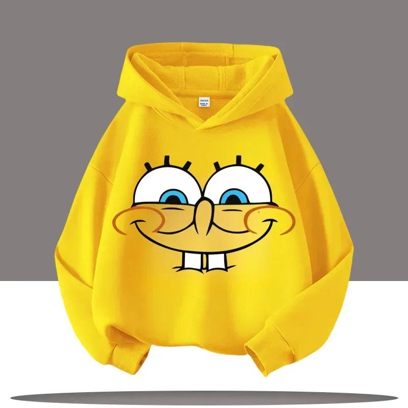 New Cute Cartoon SpongeBob SquarePants Autumn and Winter Fashion Cute Boys and Girls Daily Outing Warm Children's Hoodies