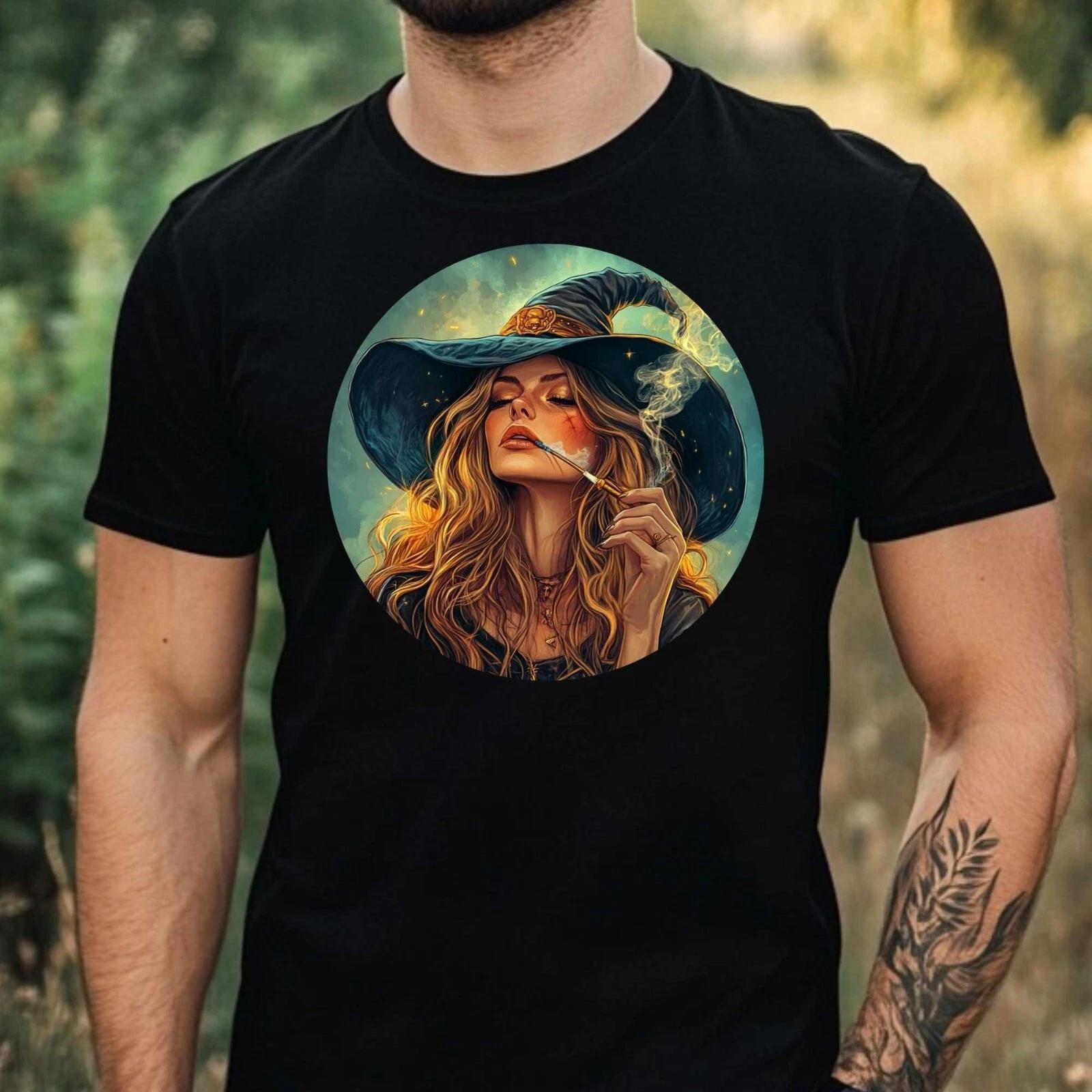 T-Shirt Herren Hexe Raucht Motiv Baumwolle Größe XS bis 5XL L