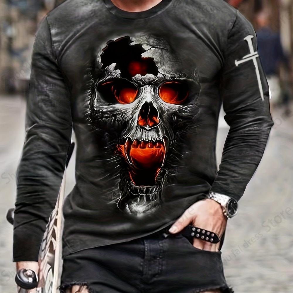 Halloween Herren Langarm T-Shirt 3D Totenkopf Skelett Druck Grafik T-Shirts Herren Mode Hip Hop Oberteile Tees Herrenbekleidung Horror