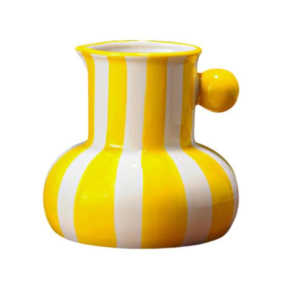 Colorful Striped Vase Ceramic Vase with Handle Desktop Decorative Vase for Flower Arrangement Living Room Bedroom Decor