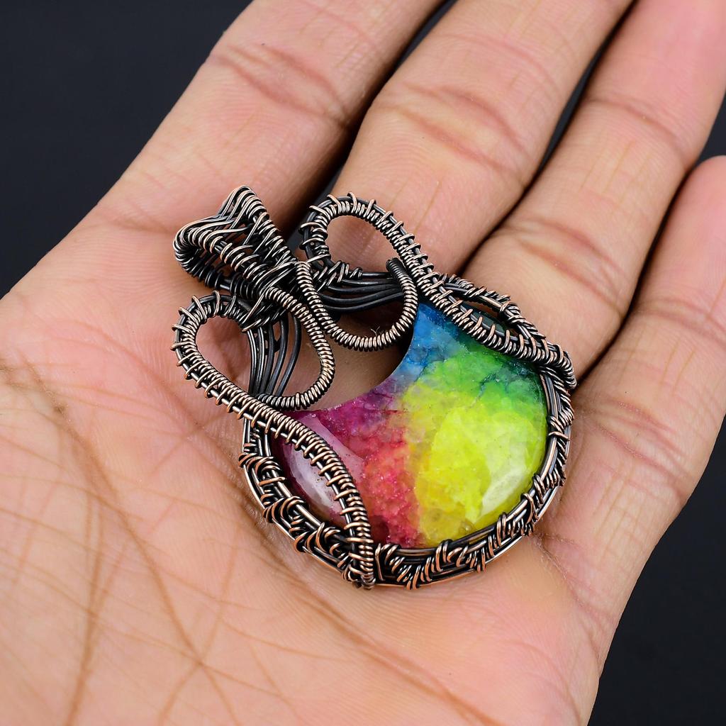 Rainbow Solar Quartz 999 Copper Wire Wrapped Pendant, Handmade Gemstone Pendant Jewelry, Gifts For Wife Brand New Pendant