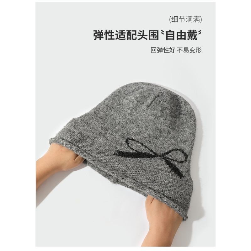 Women S Knitted Beanie Hat With Bow For Autumn Winter Warmth Cover Face