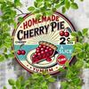 Vintage Cherry Pie Metal Tin Sign Round Aluminum Wall Art Kitchen Decor