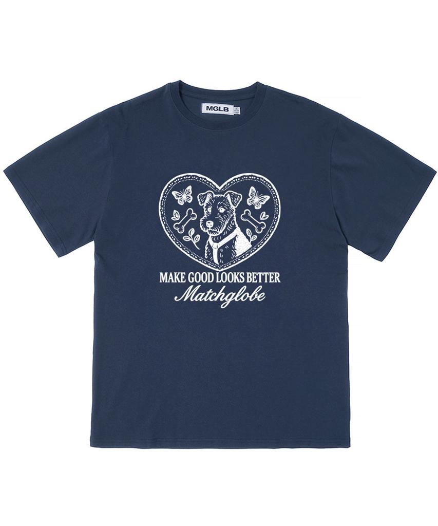 MATCHGLOBE Doggy Heart Oversized Tee (Navy)