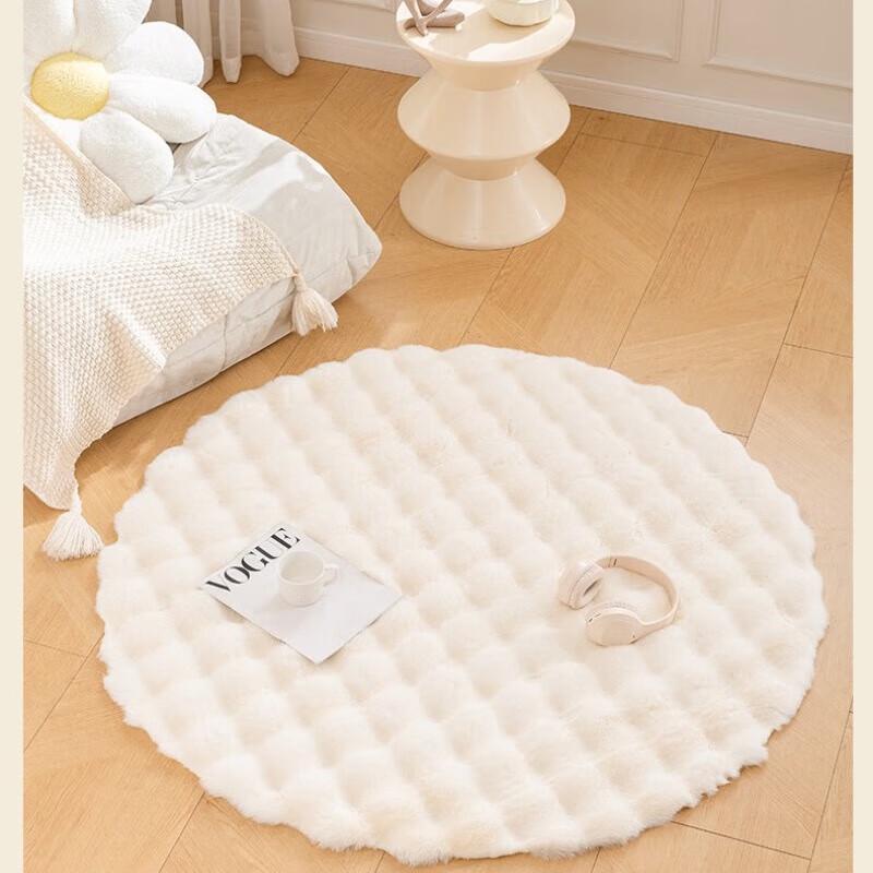 Creamy Bubble Velvet Round Area Rug