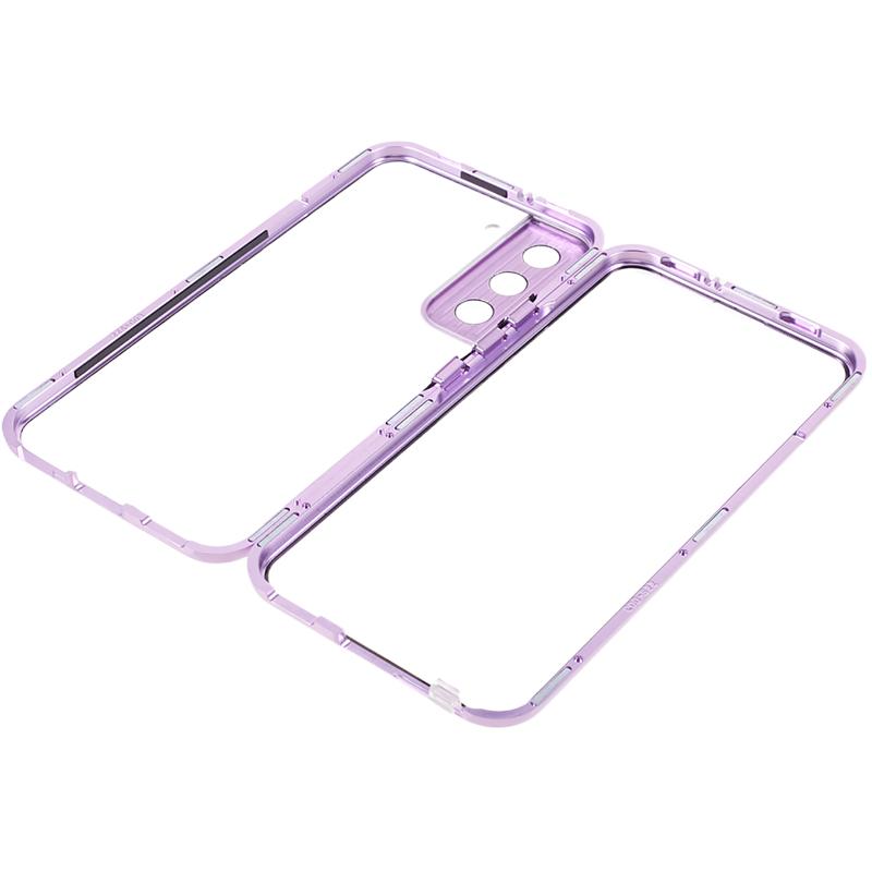 For Samsung Galaxy S21 5G Security Lock Magnetic Phone Case Metal Frame Double Sided Tempered Glass Clear Cover