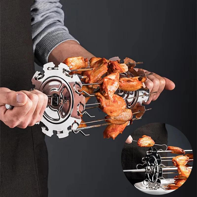 

Stainless Steel Oven Grill Cage Rotating Grill Skewers Heat-Resistant Non-Stick Kebab Maker Machine Air Fryer Electric Oven Tool none срібний