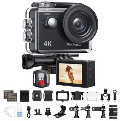 AKASO Actionkamera EK7000 4K 30FPS 20MP Unterwasserkamera mit externem 40M HDMI-Fernbedienung, zwei 1050mAh, breite Palette an montierbarem WiFi, Mikrofon,