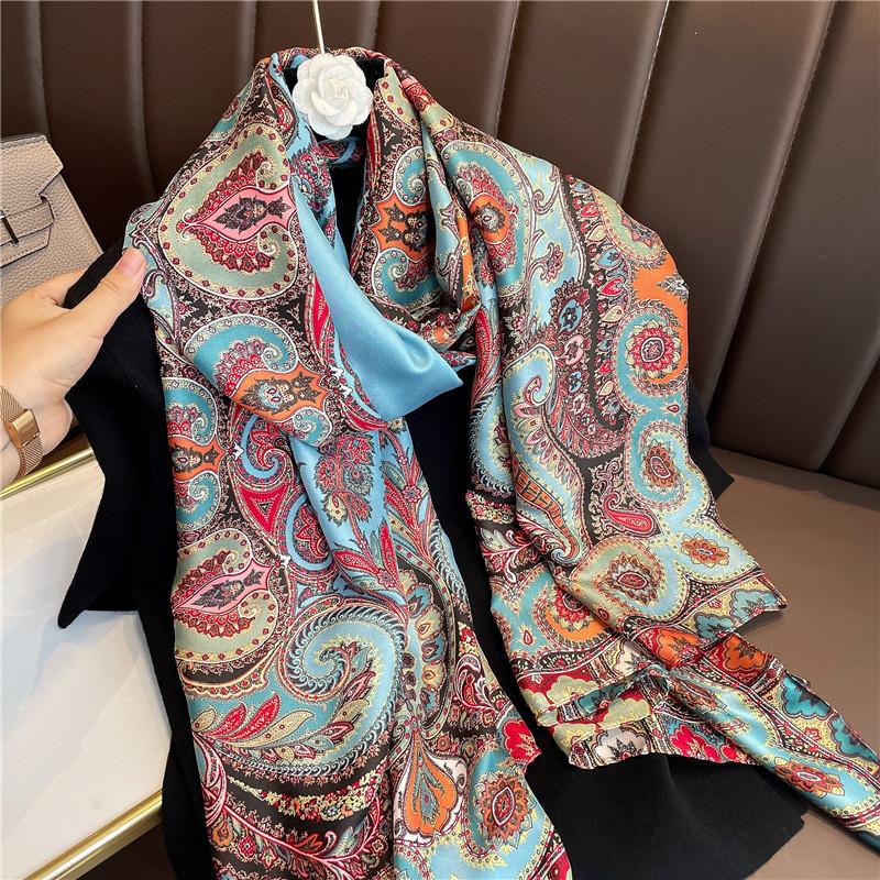 Luxury Brand Silk Scarf Women Large Shawls Hijab Design Stitching striped arrow imitation silk sunscreen outdoor beach towel