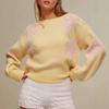 Womens Loose Fit Long Sleeve Knit Sweater With Floral Jacquard Ribbed Cuffs - Fall 2026 Casual Office Wear
