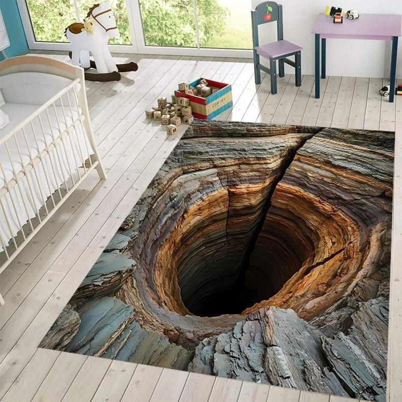 3D Swirl Illusion Rug Living Room Rug Fan Carpet for Teenagers Children's Room Mats for Boys Non-slip Rug Personality Beautiful