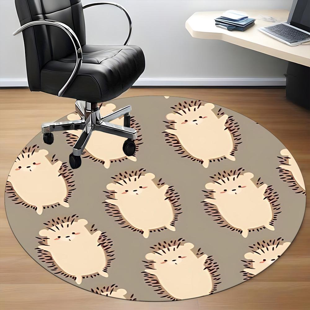 1PC Hedgehog Pattern Office Round Area Rug, Mat Suitable For Office, Under Office Chairs Bedroom Living Room Home Decor, Room Deco