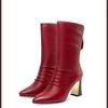 High Quality Ladies Shoes Mid Calf Women Boots Fashion Back Zip Modern Sexy Pointed Toe Pleated Heels