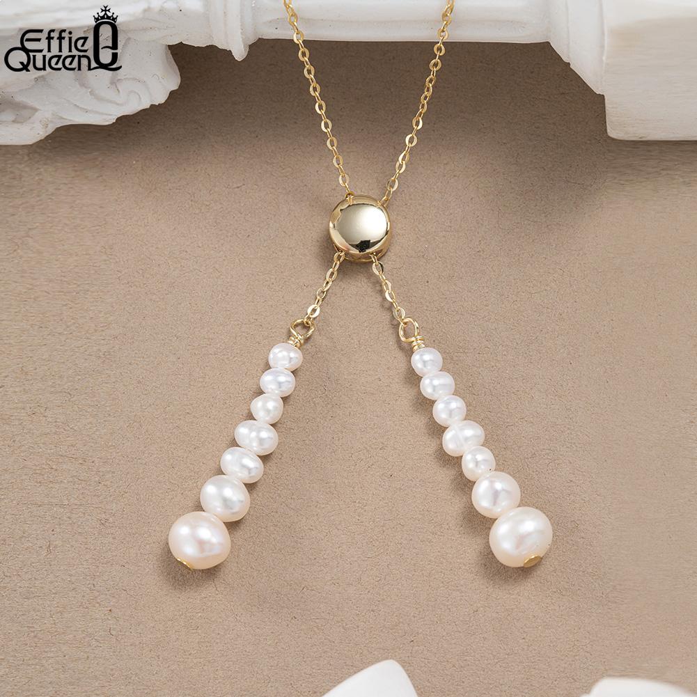 EFFIE QUEEN 925 Pure Silver 14k Gold  Baroque Pearl Chain Pendant Necklace Natural Jewelry for Women Birthdays Anniversary GPN41