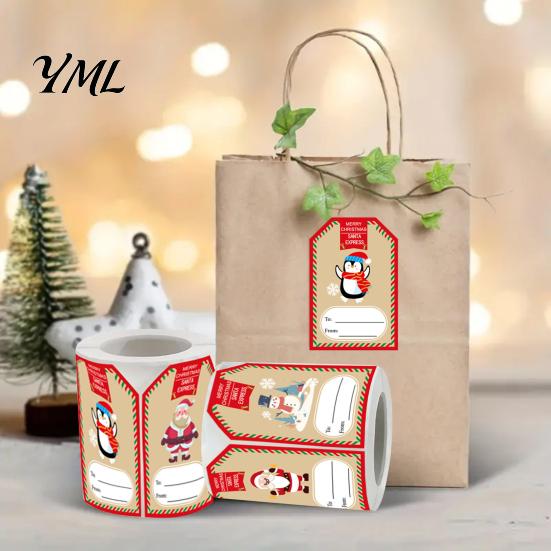 Christmas Tree Snowman Elk Decals 250PCS/Roll Tags, Self Adhesive Labels with Writing Surface, Holiday Decorative Stickers Seasonal Packaging