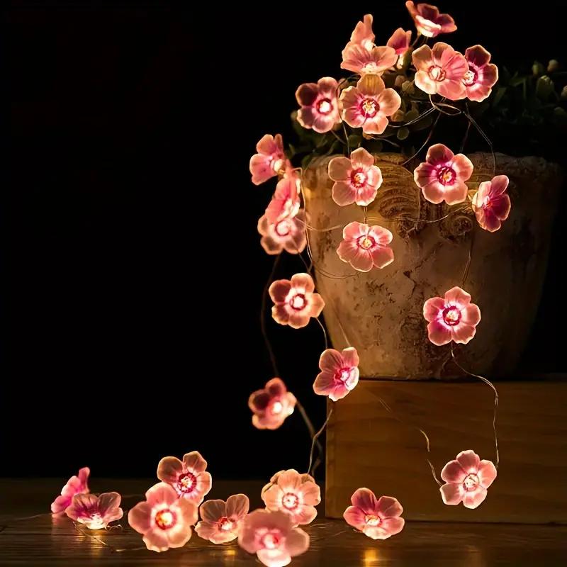 1pc 10/20/30LED Cherry Blossom Fairy String Lights Battery Powered For Home Wedding Indoor Holiday Party Festival Decoration
