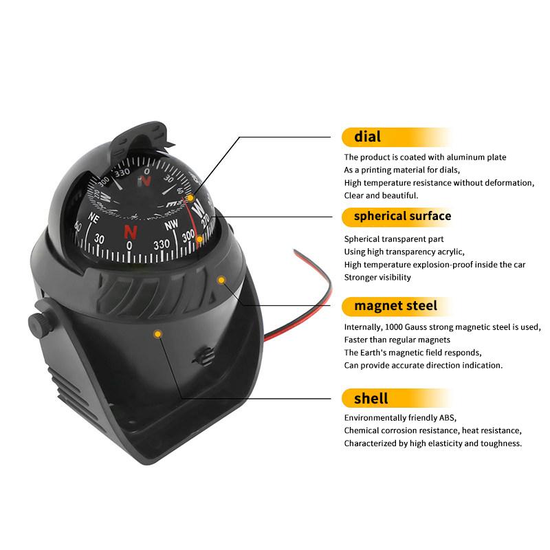 12V Marine Navigationskompass mit elektronischem LED-Licht, elektronischer See-Drehkompass für Marineboote