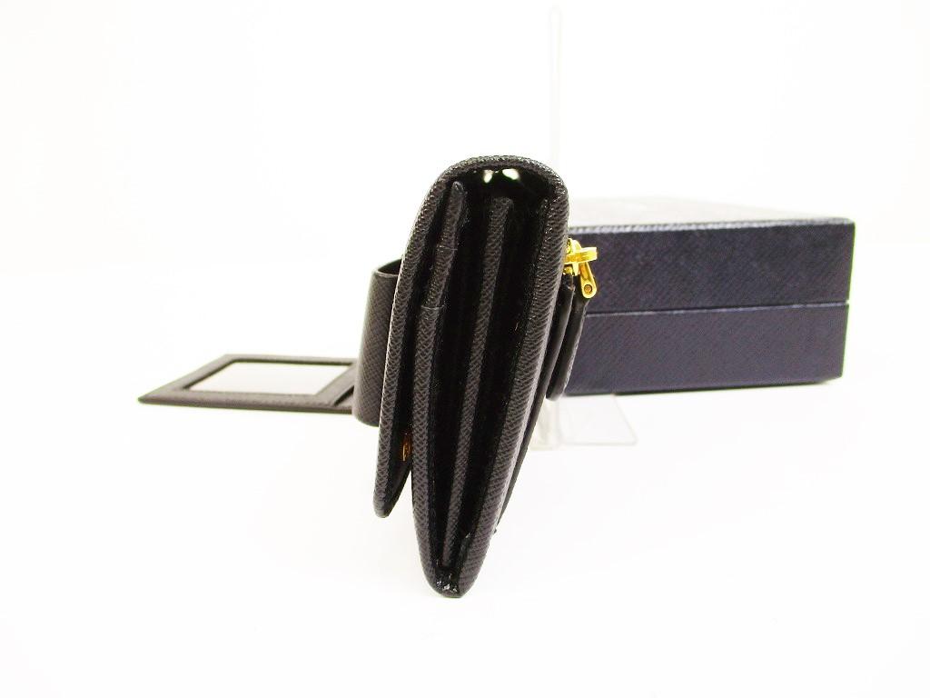Authentic PRADA Saffiano Leather Ribbon Black Bifold Long Wallet Purse #6264 Refurbished