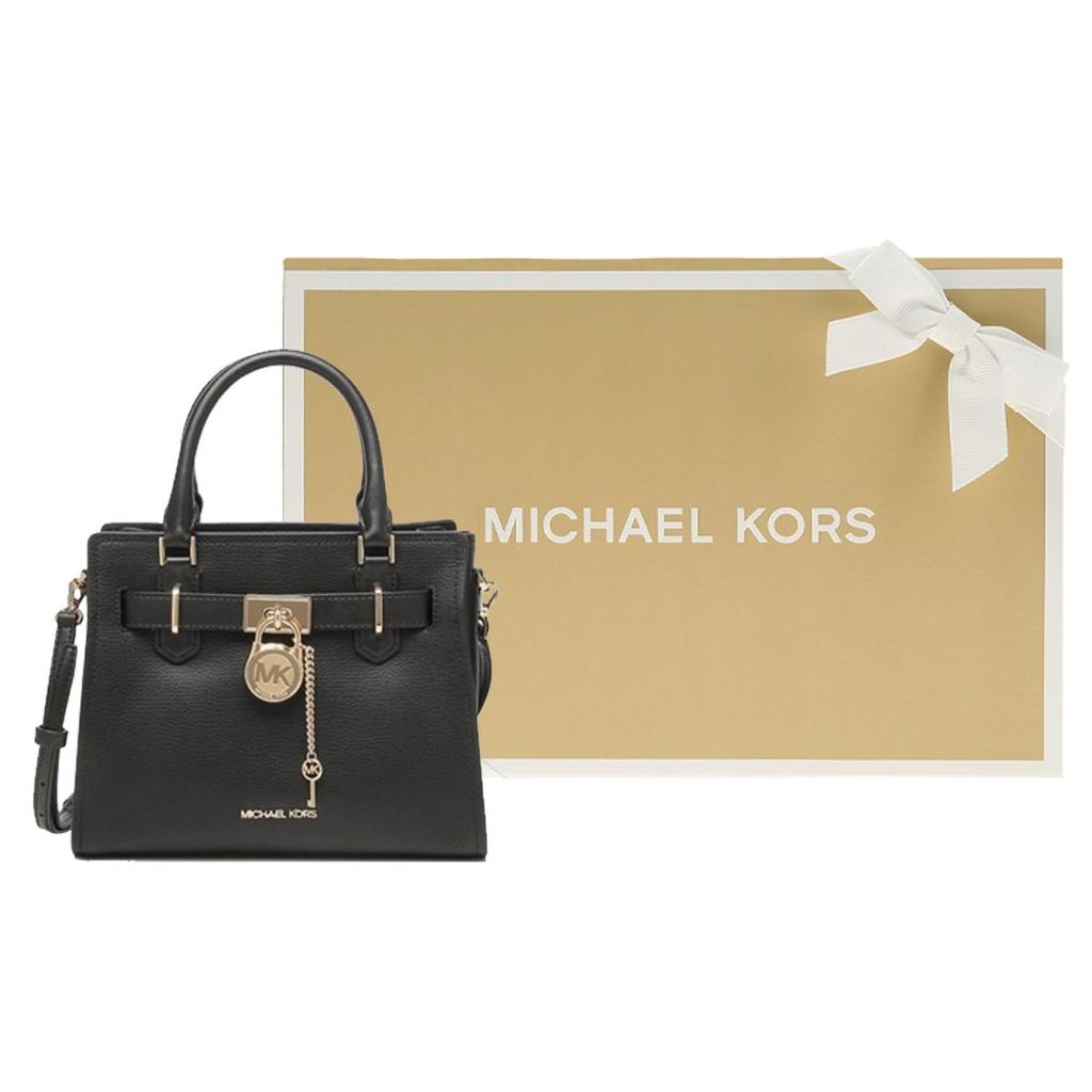 Michael Kors Nouveau Hamilton Letter Logo Lock Key Accessory Leather Shoulder Crossbody Tote Bag Women Handbags Black 35T1GHMS1L-BLACK