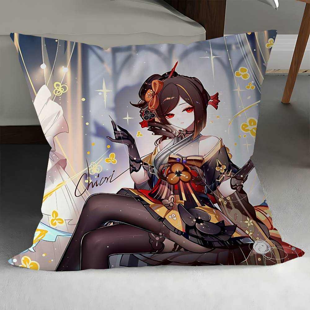 Genshin Chiori Pillow Covers Cartoon Sofa Decorative Home Double-sided Printing Short Plush Cute Cushion Cover