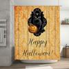 Halloween Shower Curtain with Jack-O-Lantern Pumpkin Print Fall Decorations for Bathrooms Black Cat Yellow Damask Pattern Reusab